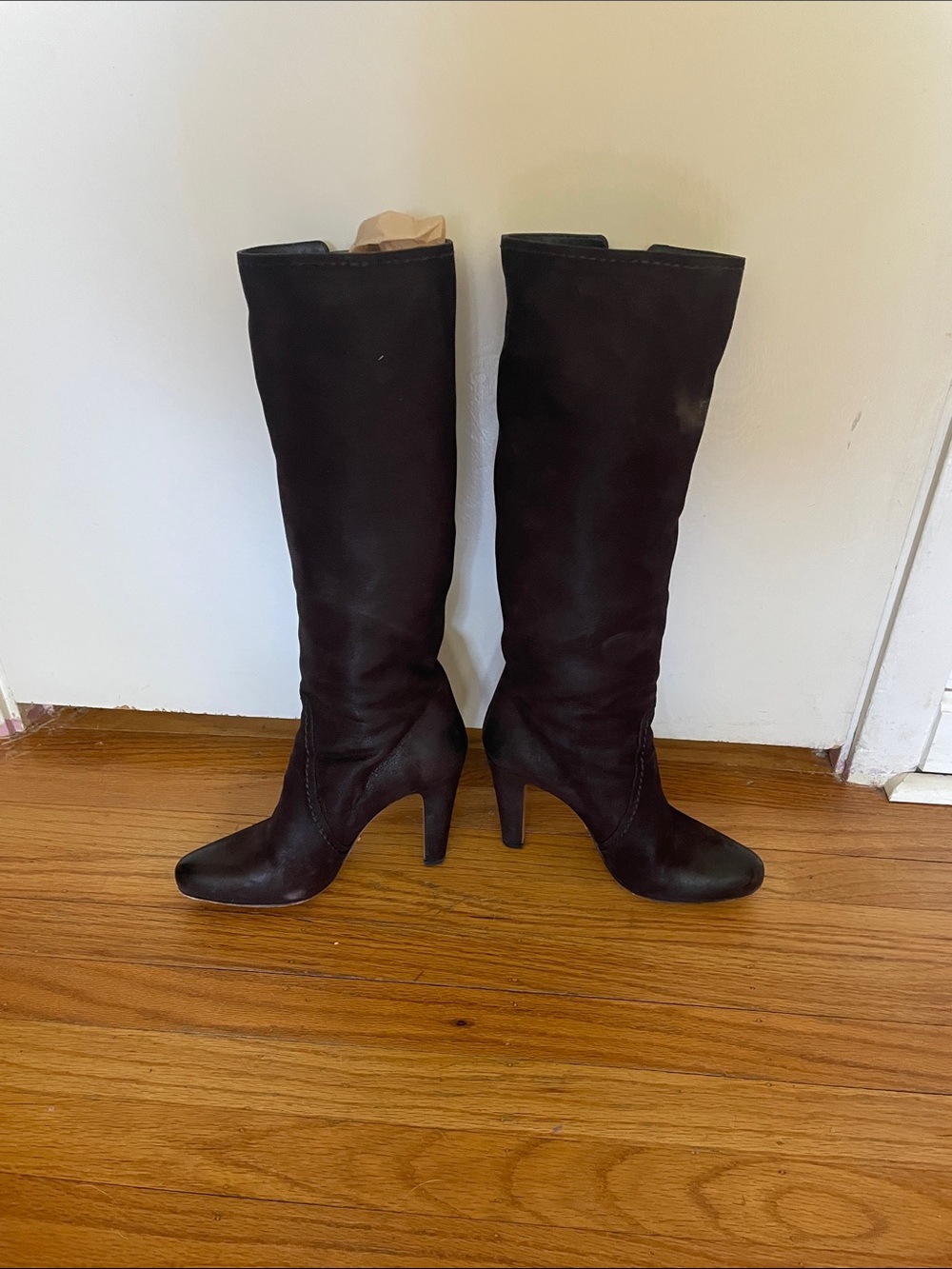 Prada Brown Suede Knee-High Heeled Boots